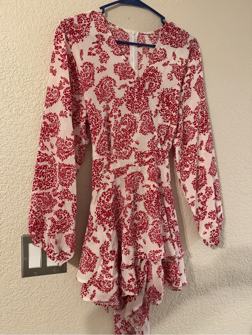 Women's Red Floral Print Long-Sleeve Romper